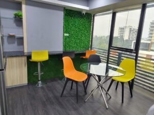 a coworking space cafe showing coworking amenities
