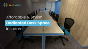 meeting room in a coworking space with text dedicated desk space